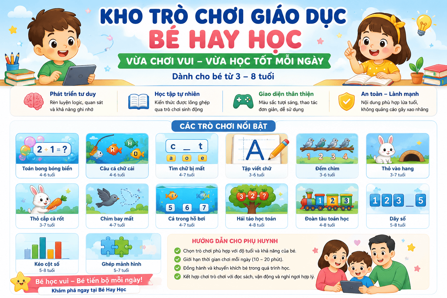 Kho trò chơi giáo dục Bé Hay Học: Vừa chơi vui, vừa học tốt mỗi ngày