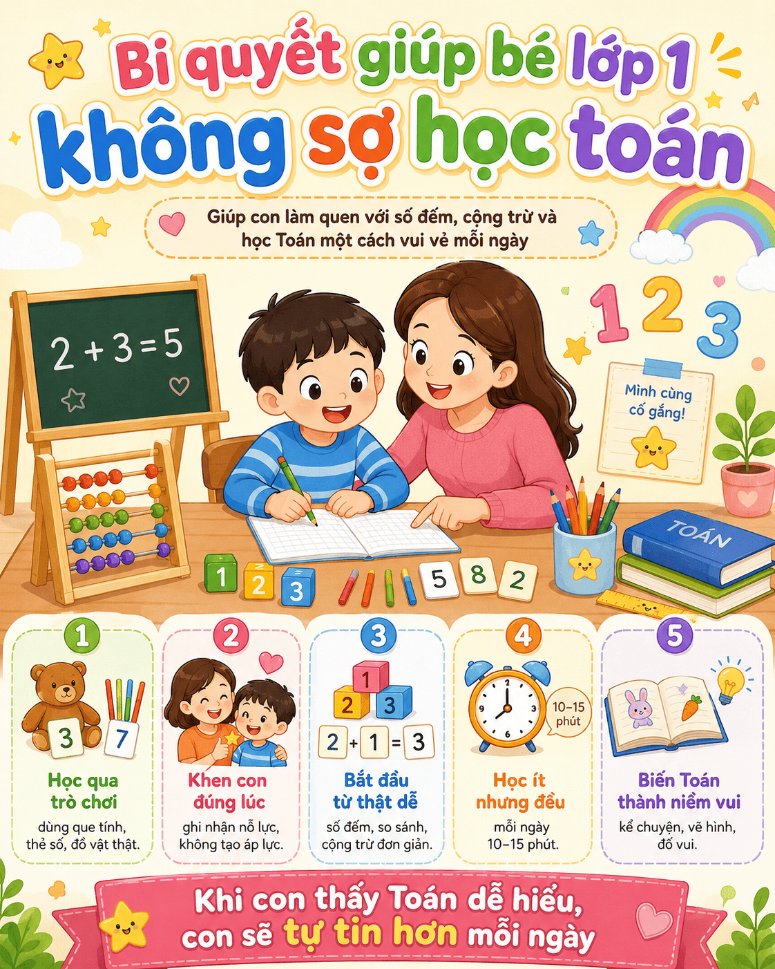 Bí quyết giúp bé lớp 1 không sợ học toán