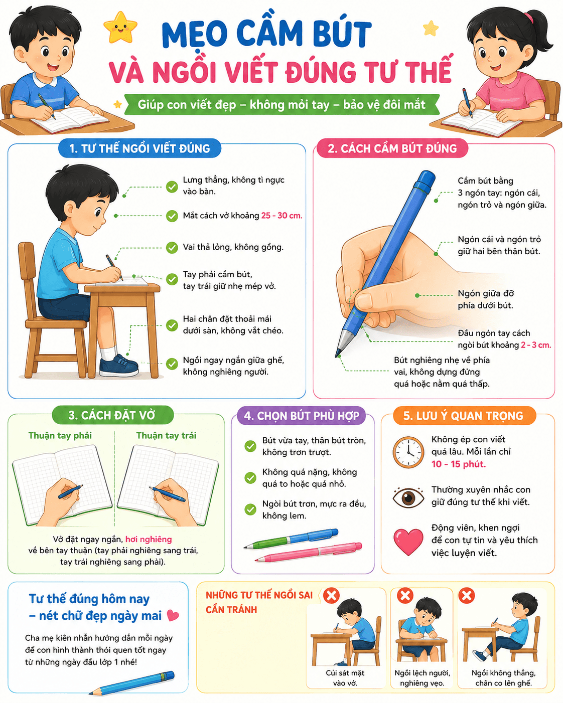 Mẹo cầm bút và ngồi viết đúng tư thế
