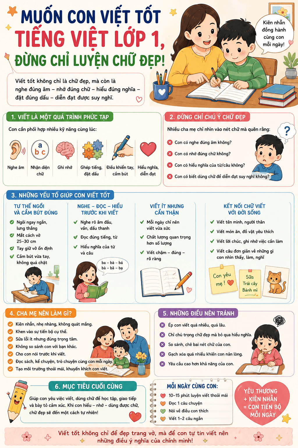 Muốn con viết tốt Tiếng Việt lớp 1, đừng chỉ luyện chữ đẹp