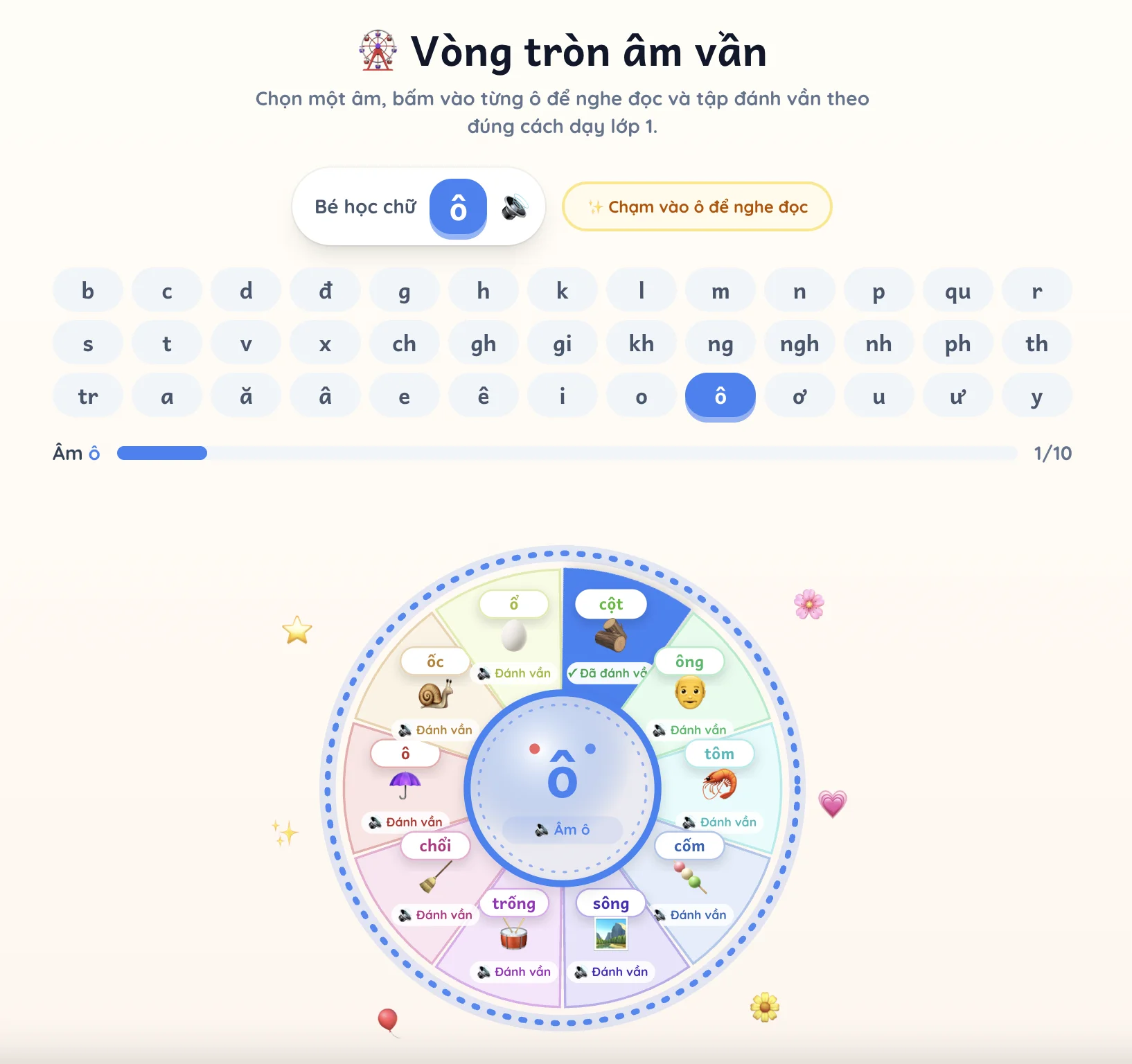 Vòng tròn âm vần: cách cho bé lớp 1 tập đánh vần mà không cần ba mẹ ngồi kèm